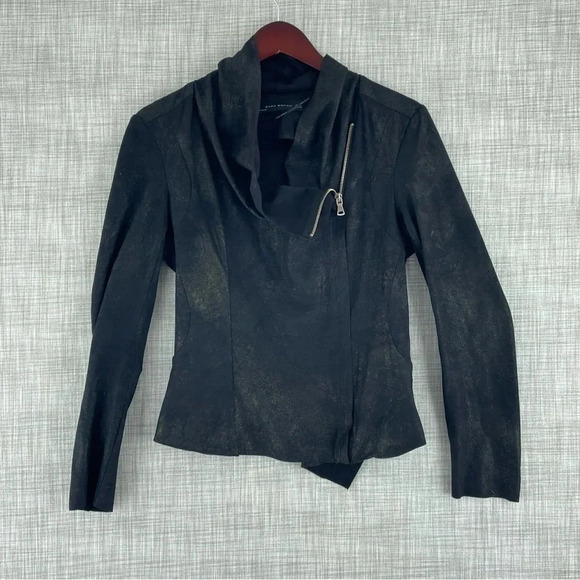 Zara Jacket Black suede Womens Size M full zip 3113 - Picture 1 of 8